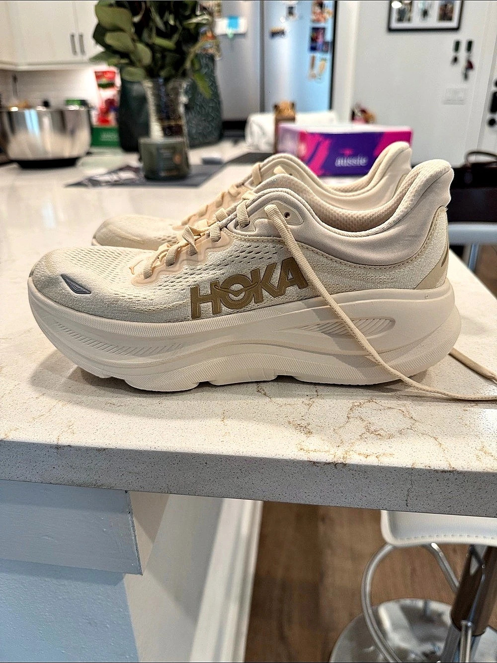 HOKA Bondi 9 Cream Athletic Shoes